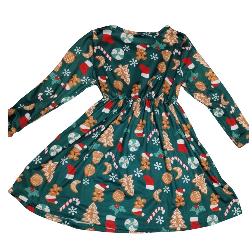 Shein Girls 6Y Christmas Gingerbread Cookie Peppermint‎ Long Sleeve Dress